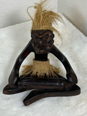 Wooden Hand Carved Primitive Drummer Dude Tiki Statue Figurine Tribal